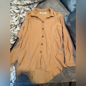 We the Free Mustard Striped Buttondown Oversized Top (Medium)